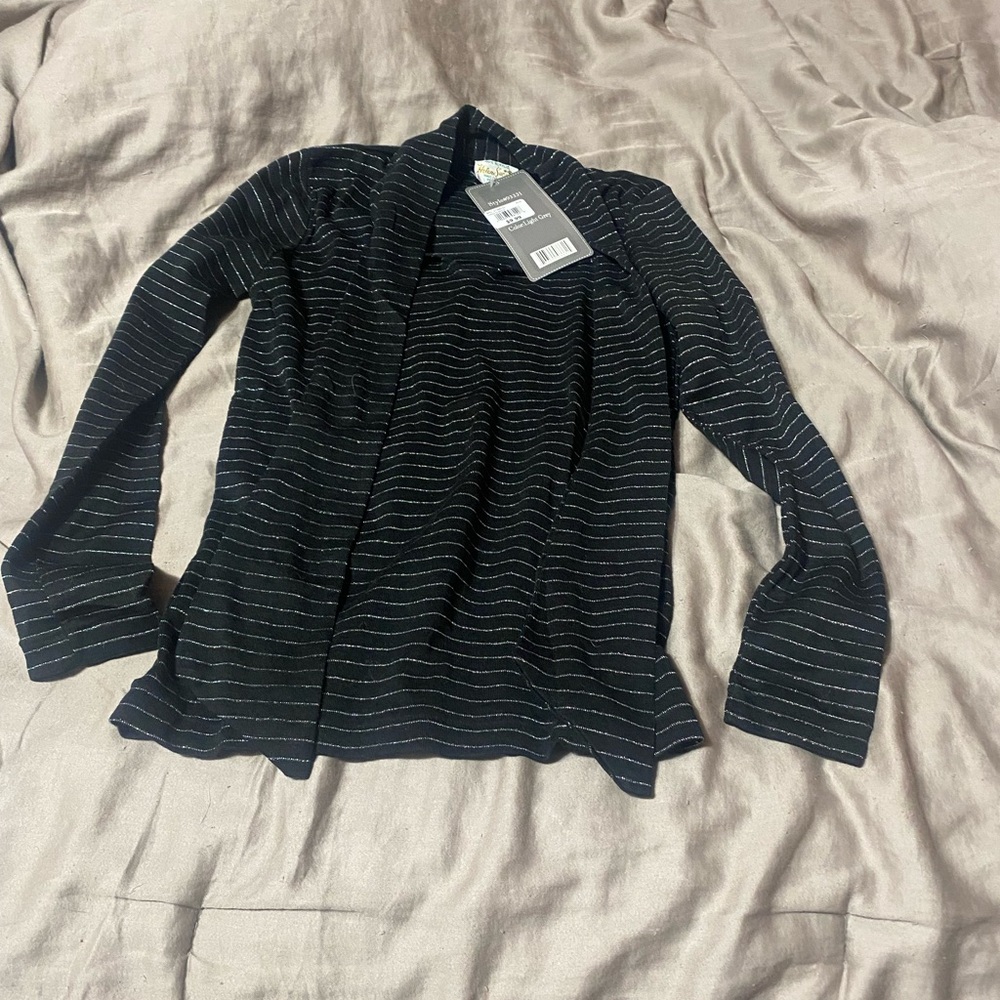 Chic Striped Black and Gray Women's Cardigan